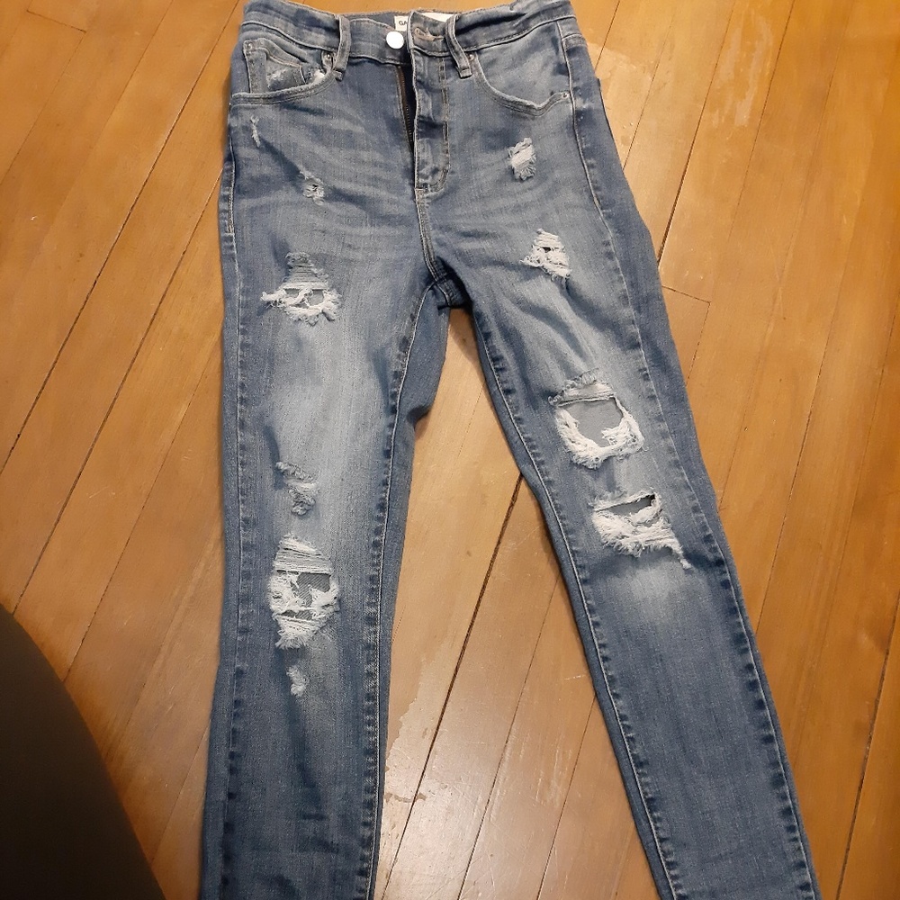 Juniors Dark Distressed Garage Jeans
